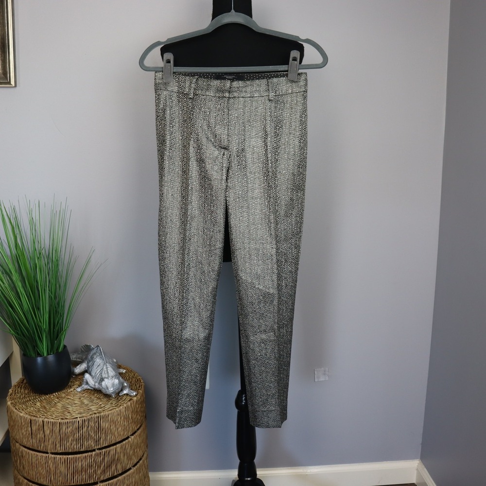 Weekend Max Mara Trousers‎ 6 Silver Womens Metallic Textured Ankle Dress Pants
